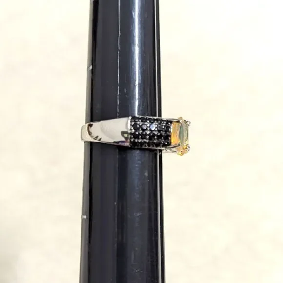 NWOT - Oval Ethiopian Opals w/ Black Spinel Rounds Rhodium Sterling Silver Ring - Picture 10 of 15